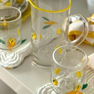 Icon Lemon glass or pitcher 🍋 Yellow and White Glass Pitcher